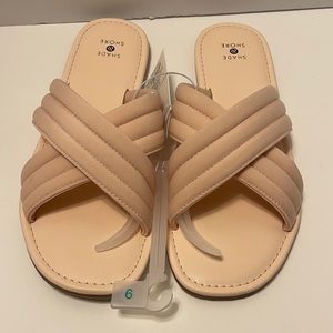 Women’s Blush Pink Crossband Slip On Open Toe Slide Sandals